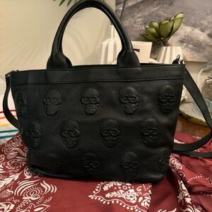 iO Pelle Black Skull Embossed Tote Bag